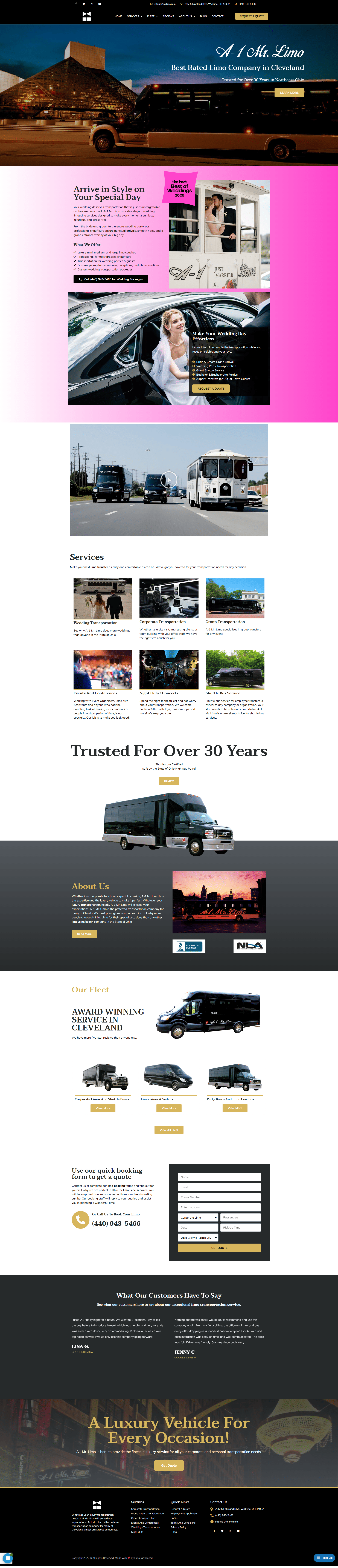 Screenshot of the A1 Mr Limo Cleveland website