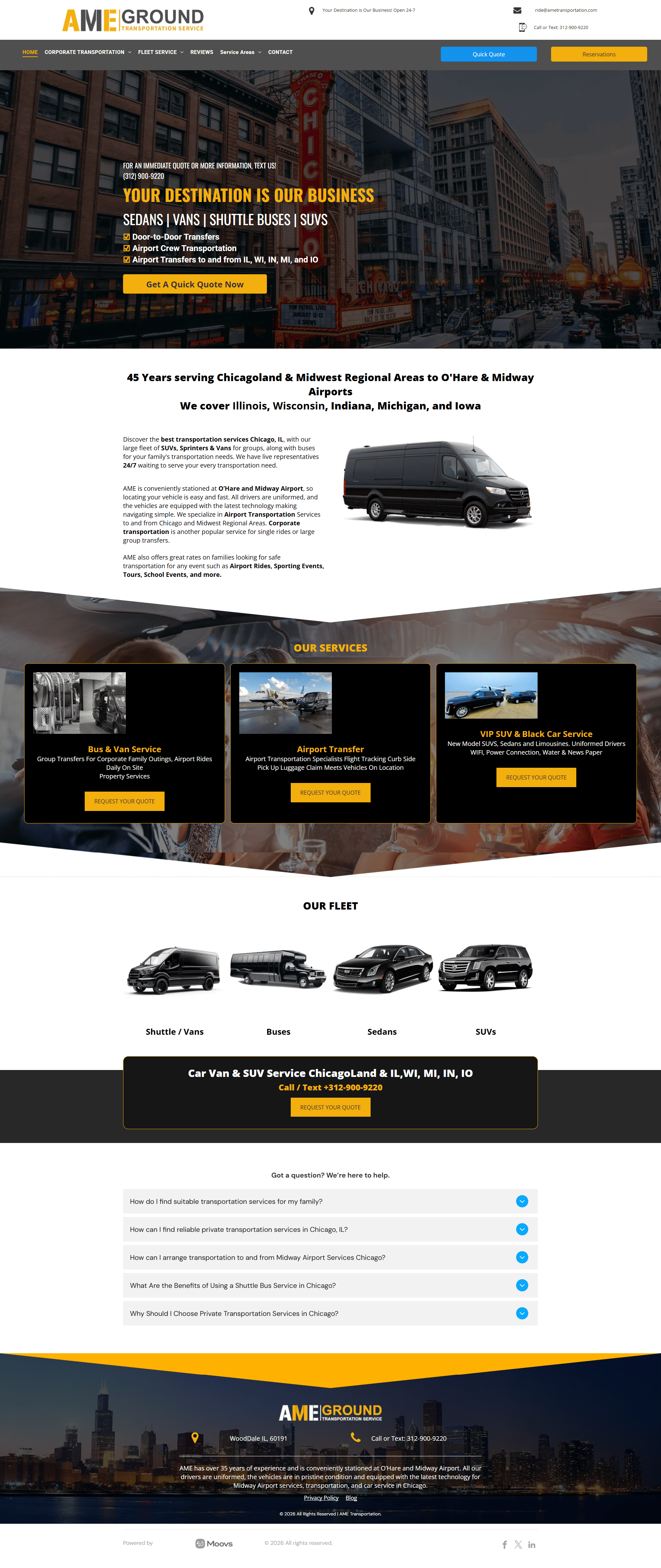 Screenshot of the AME Transportation website