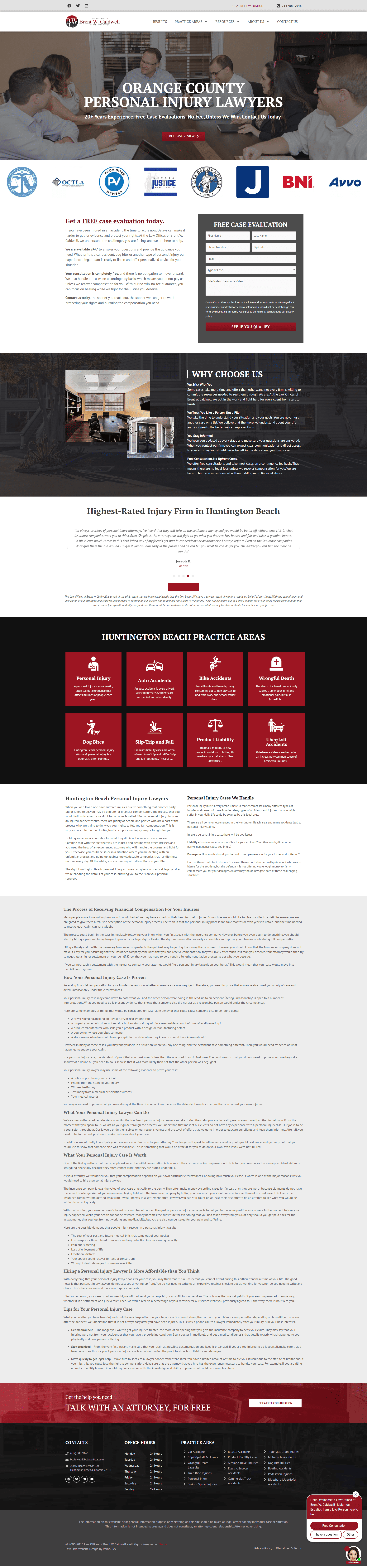 Screenshot of the Brent Caldwell Injury Attorneys website