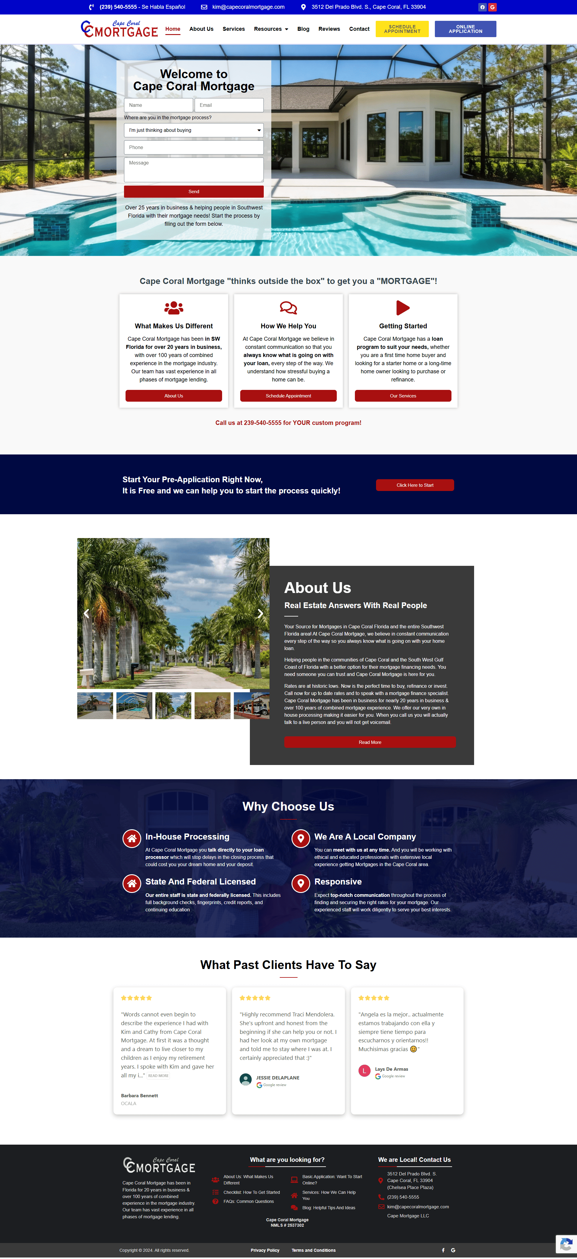 Screenshot of the Cape Coral Mortgage website