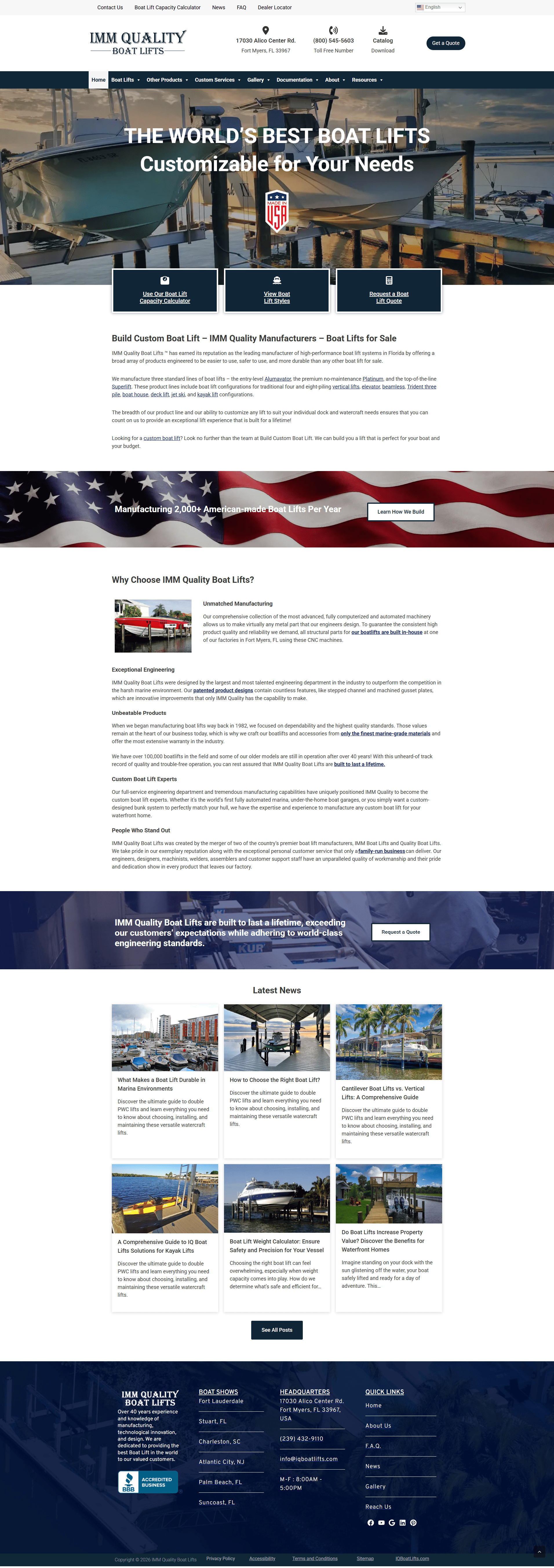 Screenshot of the IMM Quality Boat Lifts website