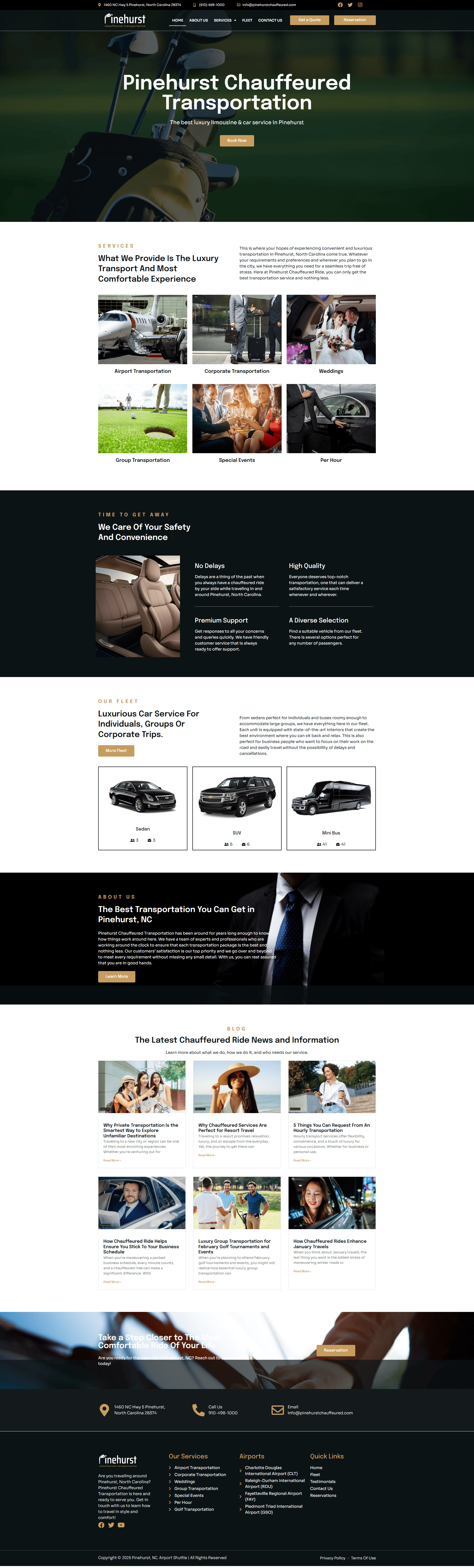 Screenshot of the Pinehurst Chauffeured Transportation website
