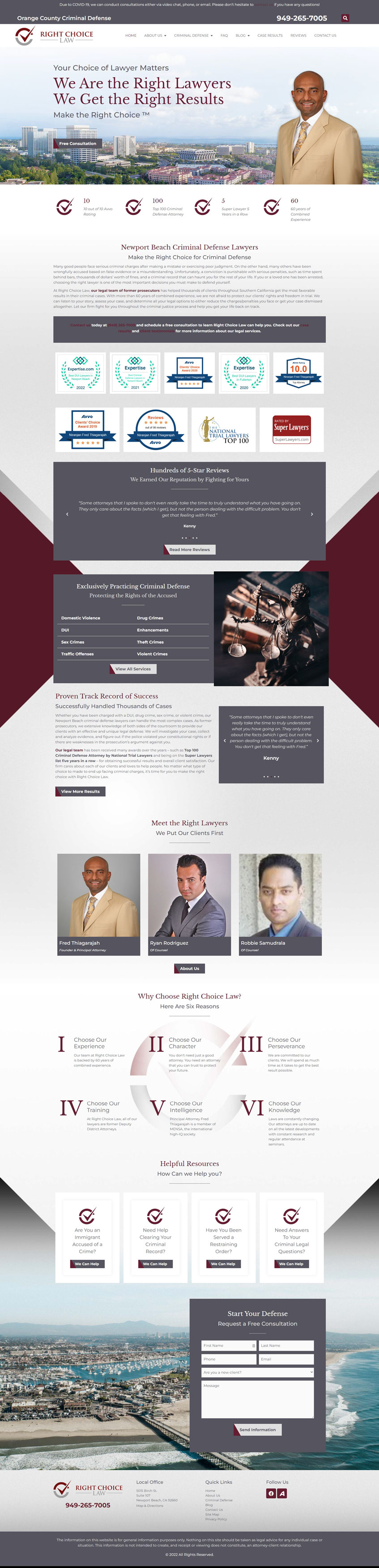 Screenshot of the Right Choice Law website
